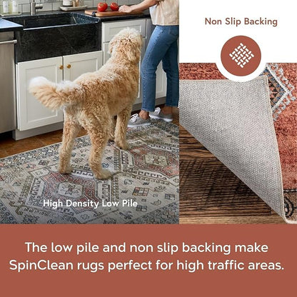 nuLOOM Nikita Faded Geometric Machine Washable Area Rug - 10x14 Machine Washable Area Rug Traditional Beige/Ivory Rugs for Living Room Bedroom Dining Room Kitchen
