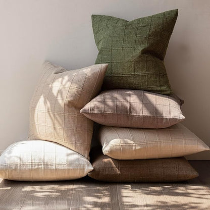 Foindtower Set of 2 Decorative Linen Check Throw Pillow Covers Neutral Farmhouse Lumbar Cushion Covers Modern Boho Home Decor for Sofa Chair Couch Bedroom Living Room,12×20 Inch,Olive Green