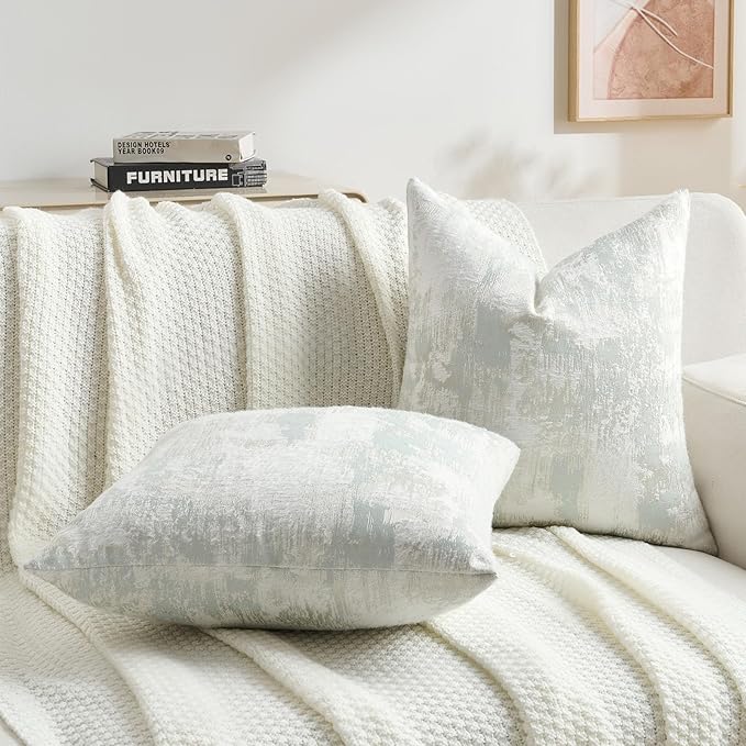 FUTEI Light Blue White Decorative Throw Pillow Covers 12x20 Inch Set of 2,Soft Faux Cashmere Jacquard - Textured & Cozy Pillow Case,Modern Home Decor for Couch Bed Living Room