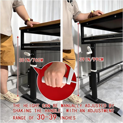Studio Desk with Keyboard Tray | Hand-Crank Adjustable Standing Desk Workstation for Music Production, Cable Management, MIDI Keyboard Shelf (Black, 62in)