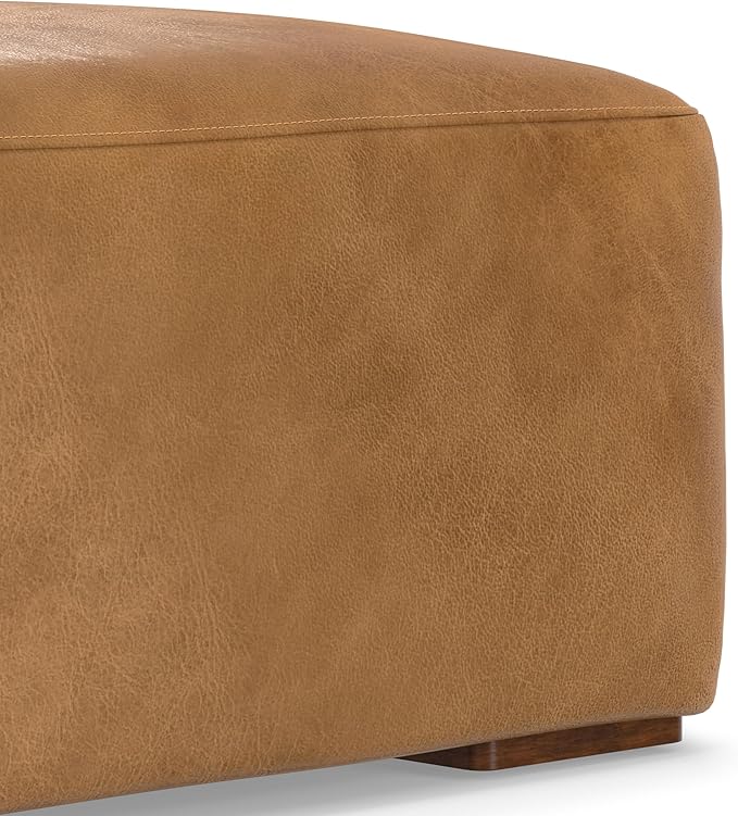 SIMPLIHOME Rex Left Corner Sectional Modular Sofa and Ottoman Set in Full-Grain Genuine Leather, Sienna, 116-inch-wide L-Shaped Leather Sofa and Matching 34-inch-Wide Table Ottoman for Living Room