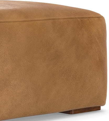 SIMPLIHOME Rex Left Corner Sectional Modular Sofa and Ottoman Set in Full-Grain Genuine Leather, Sienna, 116-inch-wide L-Shaped Leather Sofa and Matching 34-inch-Wide Table Ottoman for Living Room