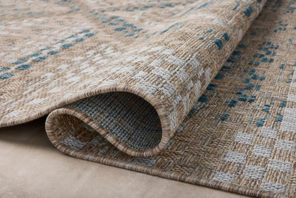 Loloi Amber Lewis Topanga Collection TOP-04 Natural/Aqua 7'-10" x 10' Indoor/Outdoor Area Rug