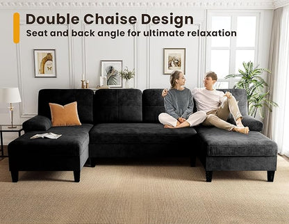 KKL Sectional Sofa Couch for Living Room, U Shaped Couch with Storage, Home Sofas with Chaise, Modern Comfy Couches for Apartment, Living Room Furniture, Chenille (Black, U Shape)