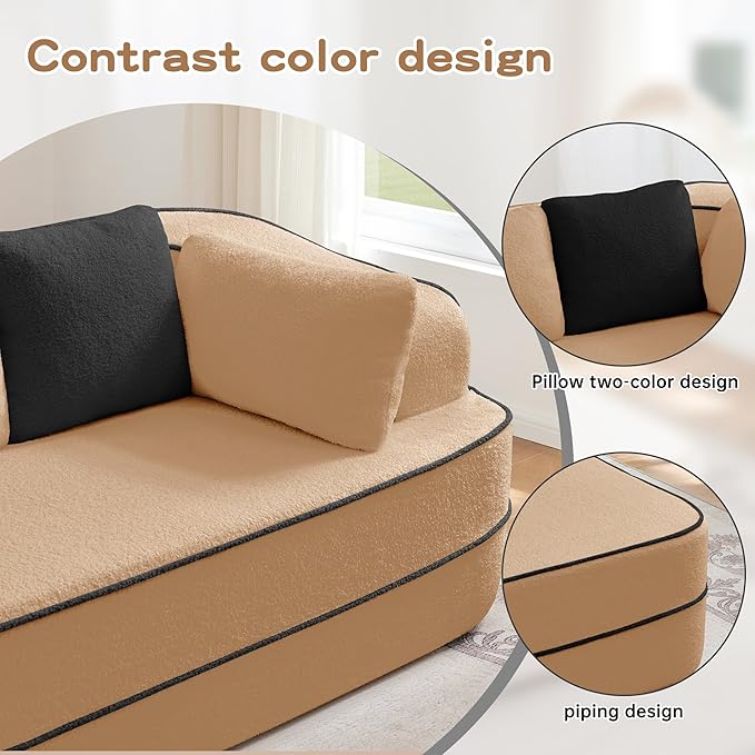 Cloud Sectional Sofa Modern Boneless Couch for Living Room, Comfy Deep Seat Comfy Teddy Fabric Double Sofa Chaise No Assembly Required (Camel, 106" L Shape with Left Facing)