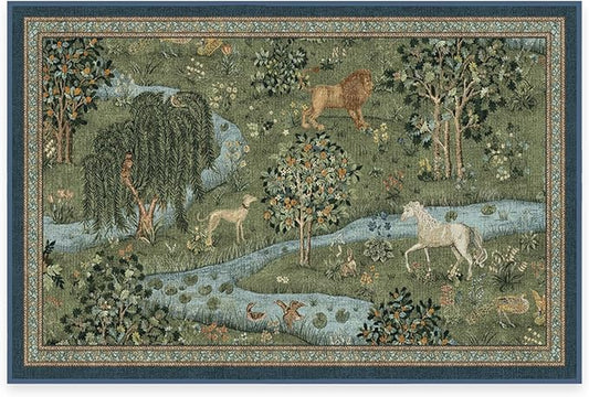 RUGGABLE x Morris & Co Washable Area Rug – Owl & Willow Green 2x3, Stain-Resistant, Non-Slip – Small Machine Washable Rugs for Living Room, Bedroom, Hallway, Entryway & Bathroom–with Cushioned Pad