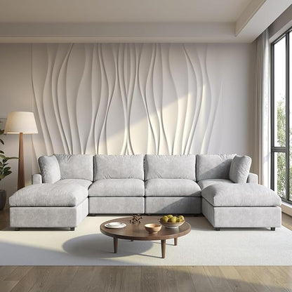 WJShome Cloud Couch Modular Sectional Sofa, 134" U Shaped Couch for Livingroom, Oversized Convertible Wide Seater with 2 Ottomans Living Room Set, Covers Washable&Replaceable,Gray