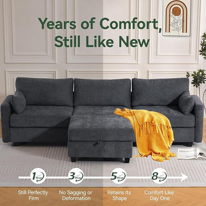 109'' Modular Sectional Sofa, L Shaped Couch with Storage Ottoman, Comfy Cloud Sofa with Deep Seat, 4 Seat Convertible Sectional Couches for Living Room (Gray, High Legs 3.15'')