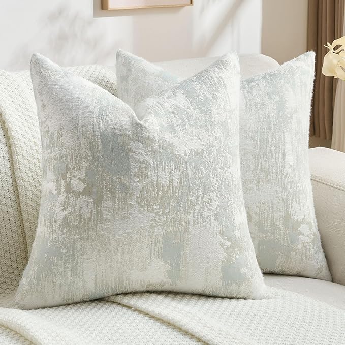 FUTEI Light Blue White Decorative Throw Pillow Covers 24x24 Inch Set of 2,Soft Faux Cashmere Jacquard - Textured & Cozy Euro Pillow Shams,Modern Home Decor for Couch Bed Living Room