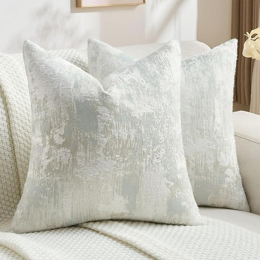 FUTEI Light Blue White Decorative Throw Pillow Covers 24x24 Inch Set of 2,Soft Faux Cashmere Jacquard - Textured & Cozy Euro Pillow Shams,Modern Home Decor for Couch Bed Living Room