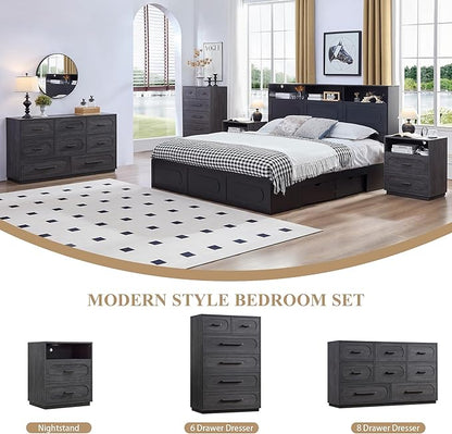 Gray 6 Drawer Dresser for Bedroom, 44" Tall Dressers & Chest of Drawers w/Solid Wood Handle, Wood Mid Century Closet Organizers and Storage Cabinet for Bedroom, Living Room, Hallway, Gray