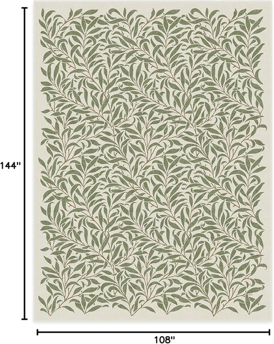 RUGGABLE x Morris & Co Machine Washable Area Rug – Pure Willow Boughs Green 9x12, Stain-Resistant, Non-Slip – Large Rugs for Living Room, Bedroom, Hallway, Entryway & Office–with Cushioned Pad
