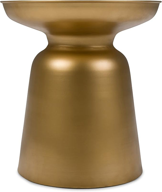 SIMPLIHOME Toby Metal Table - 17 inch Wide Solid Iron Drum Accent Table in Gold, Industrial Side or End Table for Living Room, Bedroom or Entryway with Sculptural Design, Assembled