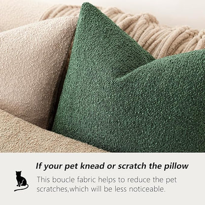 Foindtower Pack of 2 Textured Boucle Throw Pillow Covers Neutral Accent Solid Decorative Pillow Cases Cozy Woven Couch Cushion Case for Sofa Bedroom Living Room Home Decor 20x20 Inch Pine Green
