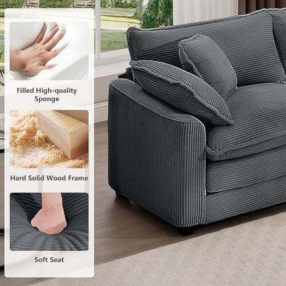 mikibama Luxury 2 Piece Sofa Set, 3-Seater & Loveseat Couch Set, Modern Corduroy Comfy Cloud Couches Set for Living Room Office with 4 Armrest Pillows and 5 Toss Pillows, Grey