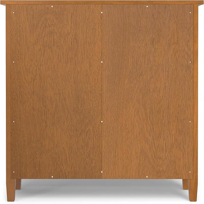 SIMPLIHOME Warm Shaker Solid Wood 36 inch Wide Transitional Entryway Storage Cabinet in Light Golden Brown for The Living Room, Entryway and Family Room