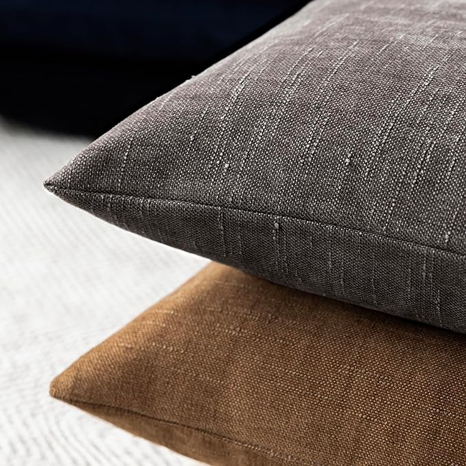 Foindtower Pack of 2 Soft Textured Chenille Throw Decorative Pillow Covers Lumbar Accent Solid Cushion Cover Cozy Farmhouse Pillow Case with Zippe for Couch Sofa Bed Living Room 12x24 Inch, Charcoal