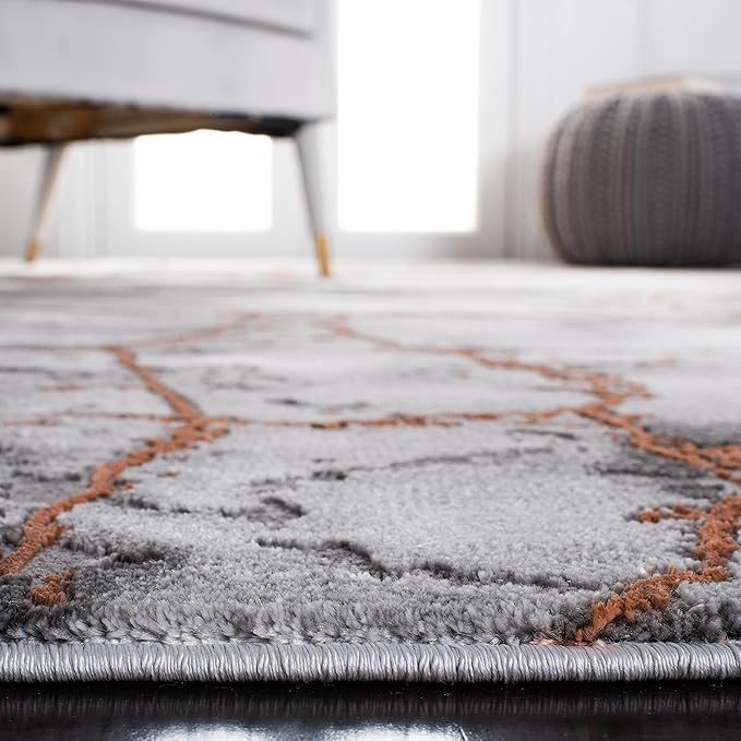 SAFAVIEH Craft Collection Area Rug - 6'7" Round, Grey & Orange, Modern Abstract Marble Pattern Design, Non-Shedding & Easy Care, Ideal for High Traffic Areas in Living Room, Bedroom (CFT877P)