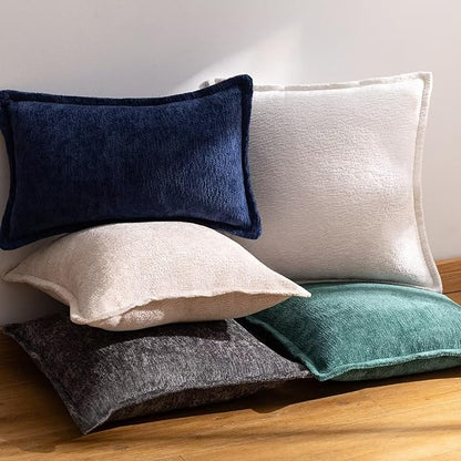 Green Decorative Throw Pillow Covers 12x20 Inch Set of 2 Cozy Soild Chenille Cushion Cases Soft Textured Lumbar Couch Pillows Cover Boho Accent Farmhouse Pillowcases for Sofa Bed