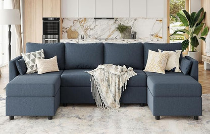 114.17" Modular Sectional Sofa, 6 Seat Sectional Couches with Storage, Memory Foam, Convertible Modular Couch for Living Room, U Shaped Comfy Modular Sofa with Chaise, Blue Grey