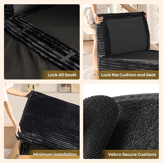 130'' Modern Modular Sectional Sofa with Ottoman, 8 Pieces U Shaped Cloud Couch for Living Room, Oversized Deep Seat Convertible Sofa Set, Plush Corduroy Black
