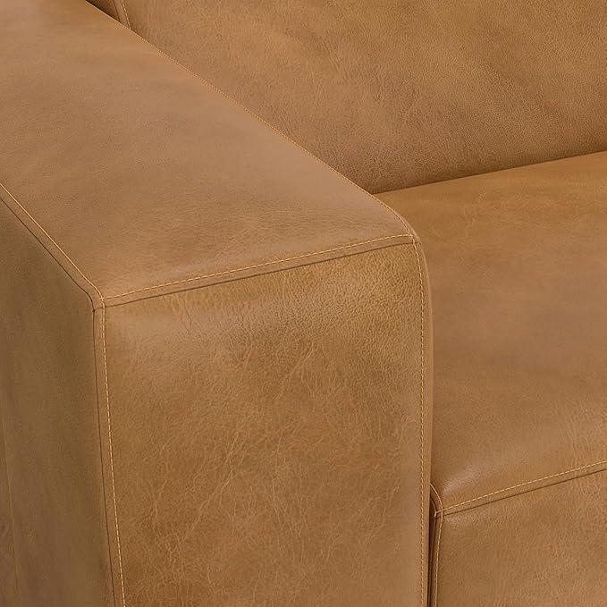 SIMPLIHOME Rex Right Corner Sectional Modular Sofa and Ottoman Set in Full-Grain Genuine Leather, Sienna, 116-inch-wide L-Shaped Leather Sofa and Matching 34-inch-Wide Table Ottoman for Living Room