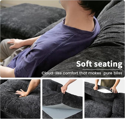 WJShome Cloud Couch Modular Sectional Sofa,100.5" V Shaped Couch, Convertible Wide Seater with Ottoman, 6 Seater for Living Room Set,Covers Washable&Replaceable,Black