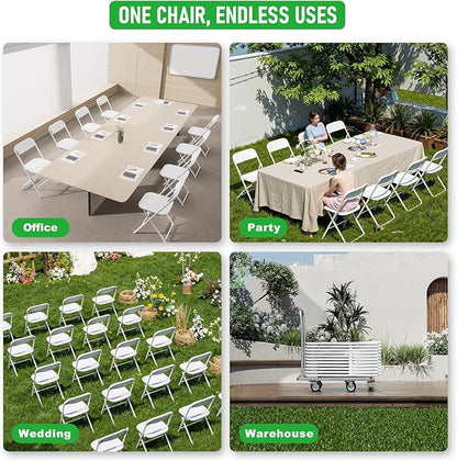 White Folding Chairs 10 Pack,Folding Chairs for Outdoor,Heavy Duty 350lb Capacity Portable Event Plastic Chairs with Steel Frame,Wedding Party Office Dining