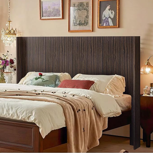 Wood Headboard, 64.5" Wide Headboard for Queen Size Bed, Wall Mounted Fluted Panel, Wingback Modern Headboards (Walnut, Queen)
