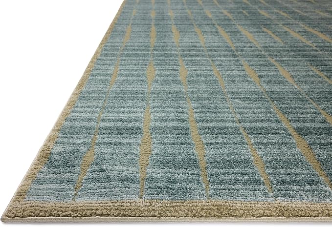 Loloi Chris Loves Julia Calvin Collection CLV-02 Ocean/Olive 2'-3" x 3'-10" Accent Rug Checkered Neutral Soft Living Room Bedroom Carpet