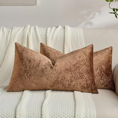 FUTEI Dark Brown Flannel Throw Pillow Covers 12x20 Inch Set of 2,Soft Dimensional Textured Lumbar Pillow Cases,Modern Home Decor for Couch Living Room