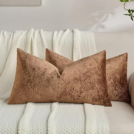FUTEI Dark Brown Flannel Throw Pillow Covers 12x20 Inch Set of 2,Soft Dimensional Textured Lumbar Pillow Cases,Modern Home Decor for Couch Living Room