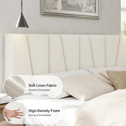 Full Size Bed Frame with Fabric Upholstered Headboard, Platform Bed with Wooden Slats Support, Fully Mattress Foundation, Box Spring Optional, Easy Assembly