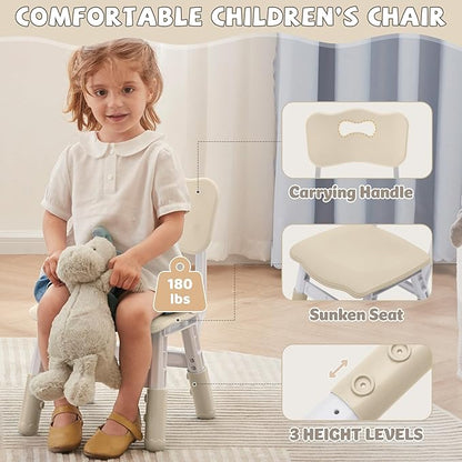 Adjustable Kids Table Chairs Set – Graffiti Desktop, Multi-Activity Height-Adjustable Toddler Study Desk for Ages 3-8 – Ideal for Home, Classroom, Daycare (W-Wood, 4 Chairs-31.5" L x 23.6" W)