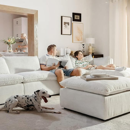CHITA Luxury Oversized 114" L-Shaped Sectional Sofa Couch, Premium Down Filled Cloud Modular Sectional with 2 Storage Ottomans, FSC Certified, 5 Seat for Living Room, Cream