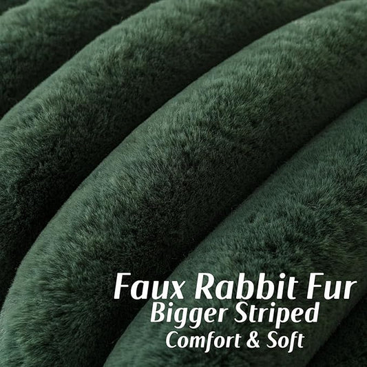 FUTEI Christmas Dark Green Decorative Throw Pillow Covers 20x20 Inch Set of 2, Square Soft Faux Rabbit Fur Thick Striped Cushion Cover,Winter Home Decor for Couch Bed Living Room