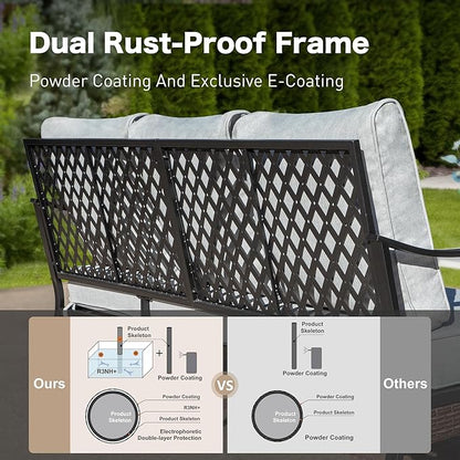 6-Piece Metal Outdoor Patio Furniture Set - Black & Light Gray with 1 3-Seater Sofa, 2 Fixed & 2 Swivel Sofas, Coffee Table