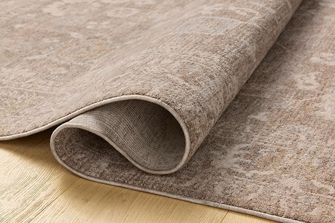 Loloi Chris Loves Julia Louisa Collection LOI-03 Taupe/Ivory 9'-6" x 9'-6", .38" Pile Height, Round Area Rug