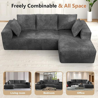 108” Cloud Sectional Couch, Modular Sectional Sofa with Deep Seat, Corduroy Boneless Couches with Chaise for Living Room Bedroom, No Assembly Required