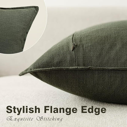 Foindtower Pack of 2, Decorative Linen Solid Throw Pillow Covers Soft Accent Cushion Case Farmhouse Neutral Pillowcase for Chair Couch Sofa Bedroom Living Room Home Decor 18 x 18 Inch Dark Olive Green
