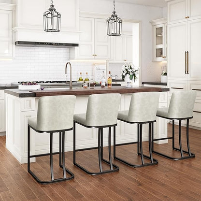 PHI VILLA Light Grey Bar Stools Set of 2, Faux Leather Counter Height Chairs, Kitchen Stools for Island, 24 Inch Barstools with Back