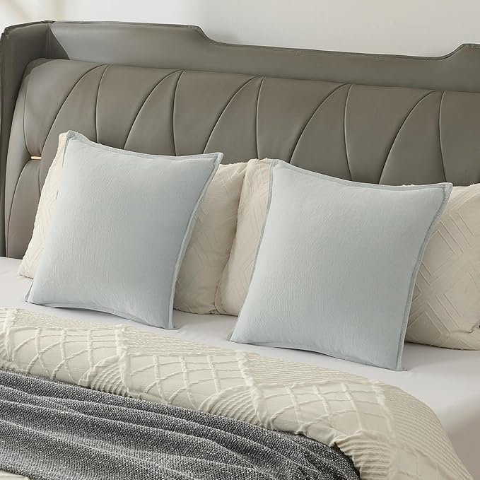 FUTEI Light Blue Chenille Throw Pillow Covers 18x18 Inch Set of 2,Edges Double-Stitched Cushion Cases,Modern Home Decor for Couch Living Room