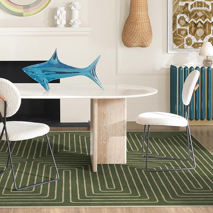 RUGGABLE x Jonathan Adler Machine Washable Modern Area Rug – Labyrinth Fern Green 5x7, Stain-Resistant, Non-Slip – Medium Rugs for Living Room, Bedroom, Hallway, Entryway & Office–with Cushioned Pad
