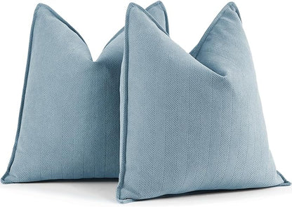 ZWJD Throw Blue Pillow Covers 16x16 Set of 2 Chenille Pillow Covers with Elegant Design Soft and Luxurious Decorative Throw Pillows for Couch, Bed, and Home Decor,Light Blue