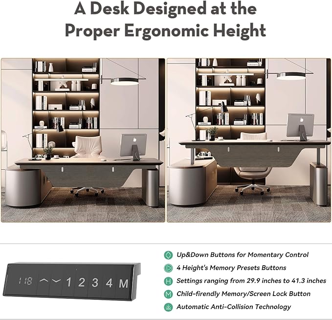SAINTCY Large Executive Office Desk with File Cabinet, 86.6 Inch Sit & Stand L Shaped Executive Desk, Adjustable Luxury Office Desks for Boss, Business Owners, Managers and Supervisors Return Left