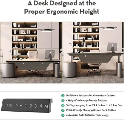 SAINTCY Large Executive Office Desk with File Cabinet, 94.5 Inch Sit & Stand L Shaped Executive Desk, Adjustable Luxury Office Desks for Boss, Business Owners, Managers and Supervisors Return Right