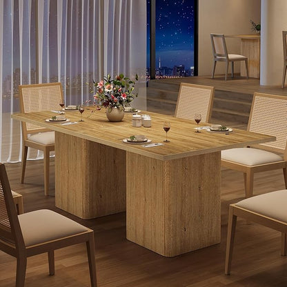 Tribesigns 39-Inch Square Dining Table for 4, Small Fluted Kitchen Table with Sturdy Pedestal, Farmhouse Wooden Dinner Table for Dining Room, Living Room, Kitchen, Small Space, Natural
