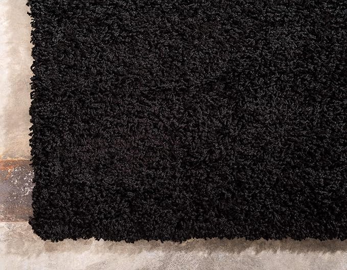 Unique Loom Solid Shag Collection Area Rug (6' 1" x 9' Rectangle, Jet Black)