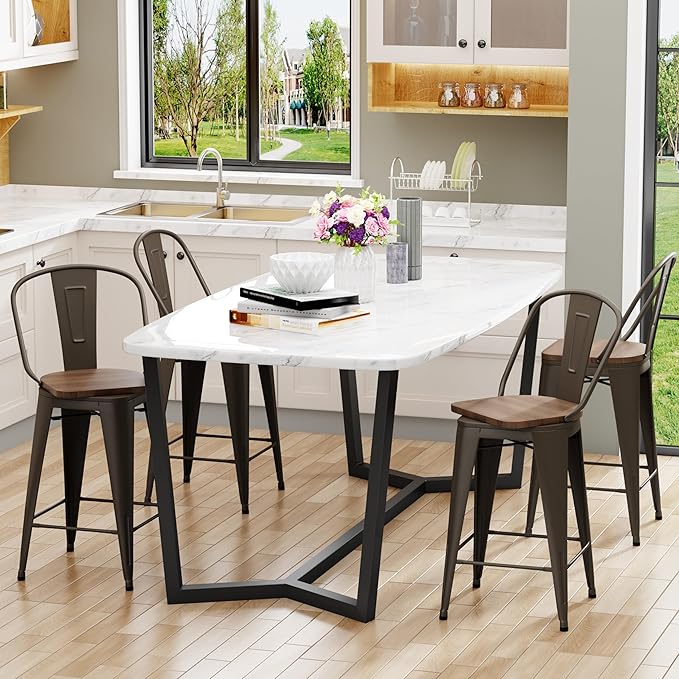Aklaus Swivel Metal Bar Stools with Backs Counter Stools Set of 4 Counter Height Stools High Back Bar Chairs 24 Inch BarStools Farmhouse Rusty Barstools
