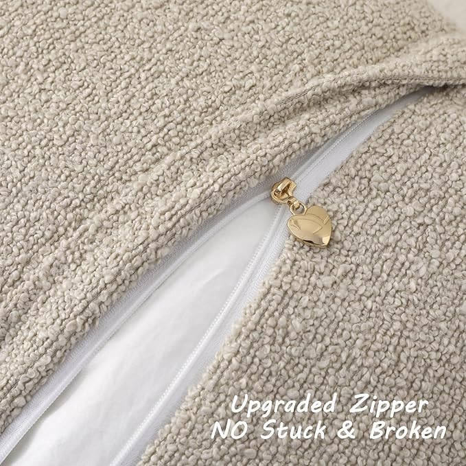 FUTEI Pack of 2 Beige Decorative Throw Pillow Covers 20x20 Inch Soft Cozy Solid Boucle Textured Cushion Case,Modern Home Decor for Couch Bed Living Room